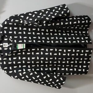 Anne Klein Black and White Print 3/4 Sleeve Open Front Jacket, Large